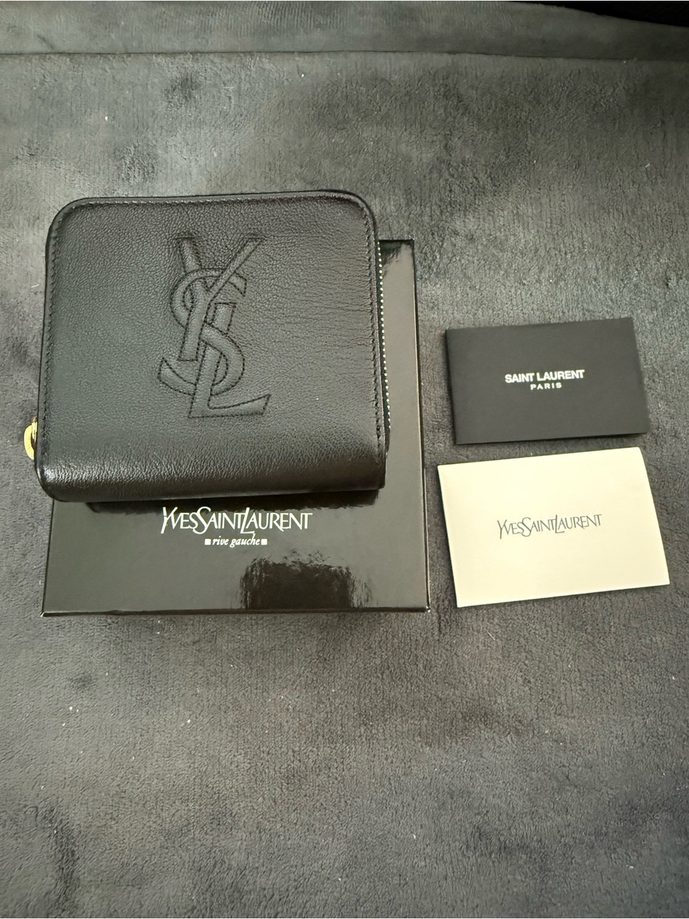 Brand New YSL Saint Laurent Black Leather Bifold Chevrette 2A wallet